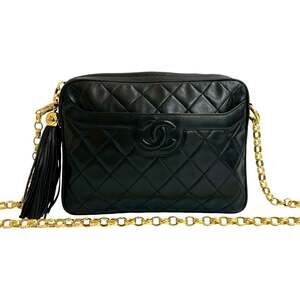 CHANEL Matelasse Coco Tassel Lambskin Chain Shoulder Bag, Black, 2118a